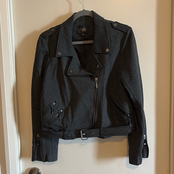 Dalia Jersey Knit Biker Style Jacket, Grey, Size Large - Picture 1 of 5